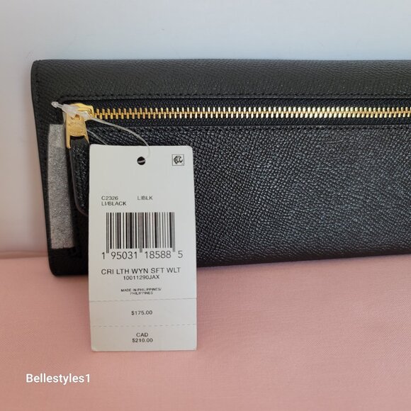 COACH Wyn Envelope Crossgrain Leather Wallet- Black color - Picture 16 of 16
